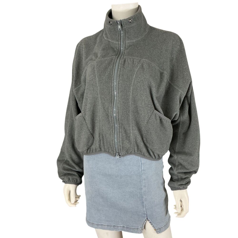 FP Movement Fleece Warm Up Jacket S Gray Zip Front High Collar Athleisure Cozy - Picture 13 of 13